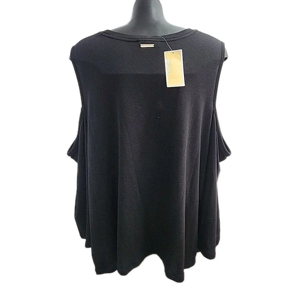 Michael Kors Shirt Knit Women Plus Sz 3X Black Cold Shoulder Top Terry NEW